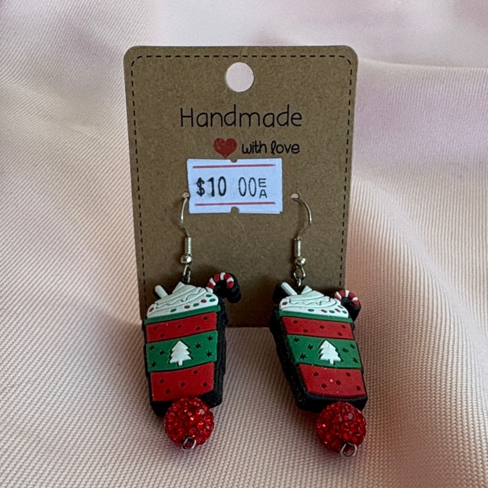 Handmade Festive Latte Christmas Cup Earrings - - Picture 1 of 13
